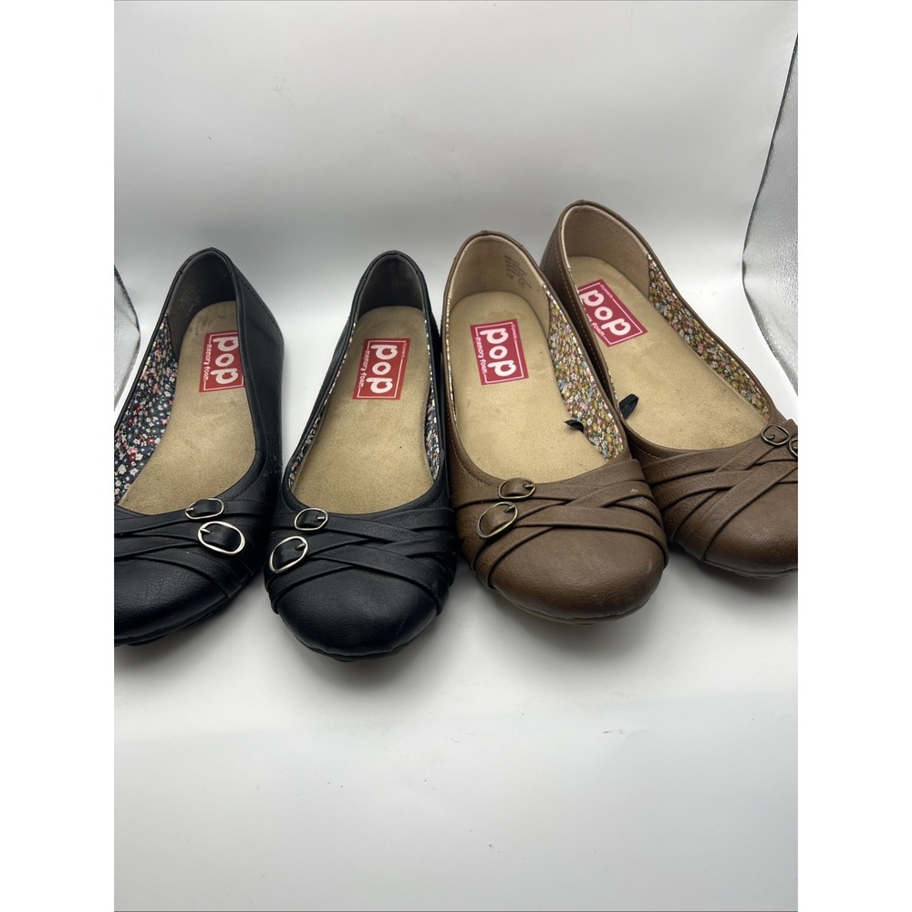 Pop NELLY Memory Foam Shoes Ballet Flats Black Slip on Women's Size 7